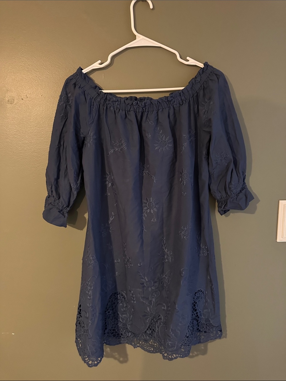 Abercrombie & Fitch Navy Blue Off-Shoulder Embroidered Dress